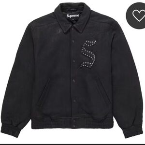 Supreme Black Studded Leather Varsity Jacket